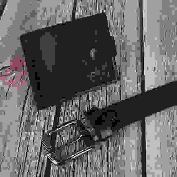 Ремень мужской 120х3,2см + портмоне на застежке 11х9см, ПУ, металл, цвет черный, 2 диз PAVO