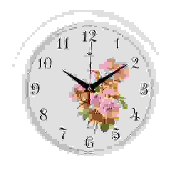 Часы настенные круг d=23см, корпус белый &quot;Розы&quot; &quot;Рубин&quot;