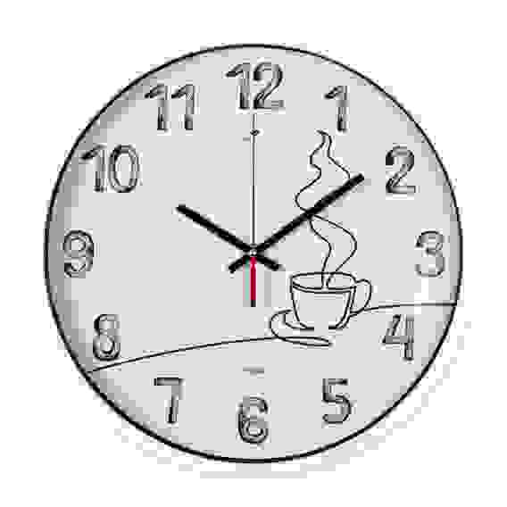 Часы настенные круг d=30см, корпус белый &quot;Горячий кофе&quot; &quot;Рубин&quot;