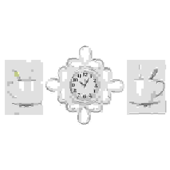 Часы настенные ромб витой d=13см+2 чашки, корпус белый с золотом &quot;Классика&quot; &quot;Рубин&quot;