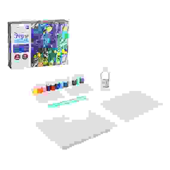 Набор для творчества \"Эбру\", бумага, пластик, краски, 12 цветов, 29,3х6х21,8см ХОББИХИТ