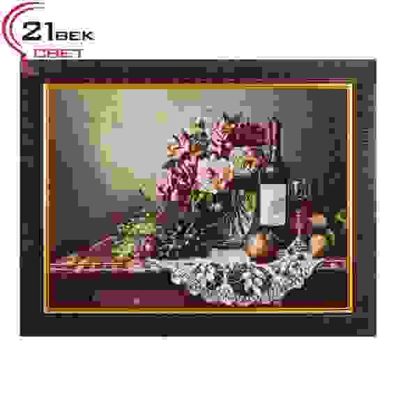 Картина из гобелена &quot;Вино и фрукты на ажурной салфетке&quot; (35х45) H275-30x40