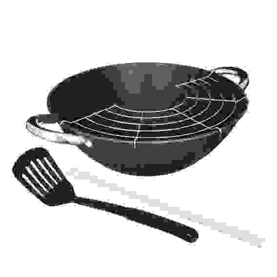 Казан чугун,30см,4,4л,антипр.покр, нерж.ручк,решетка,стекл.крыш,нейлон.лопатка,бамб.палочки SATOSHI