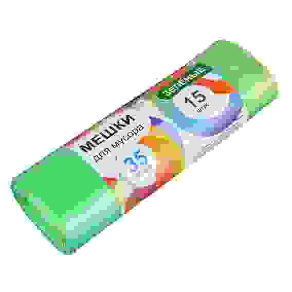 Мешки для мусора с завязками 35л, 15шт, 10 микрон, зелёные