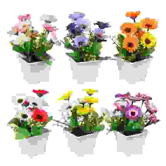 Цветок искусственный декоративный в горшке в виде маргариток, 17х8х8 см, пластик, 6 цветов