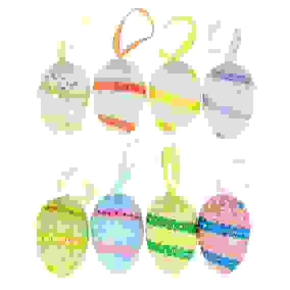 Декор пасхальный в виде яиц с подвесами, набор 4 шт, пластик, полиэстер, 18-22 см, 2 вида