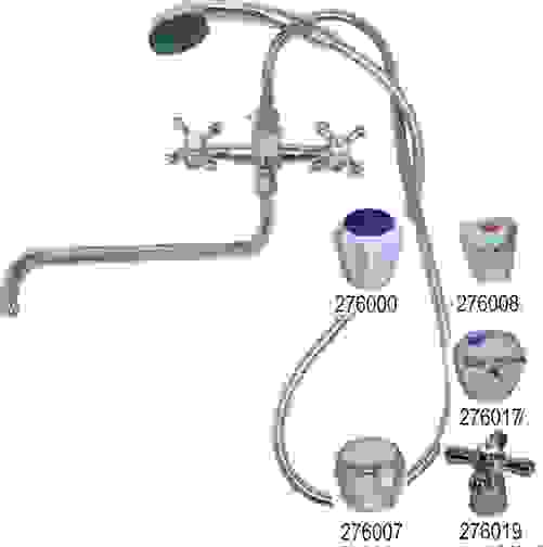 Смеситель д/ванн 3П мет.шланг,бел.мах.рез.к/б (276000с)