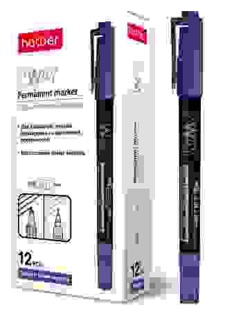 Маркер перманентный Hatber 2WAY Двухсторонний 1 mm/0,5 mm закругленный пишущий узел Синий 12шт. в ка