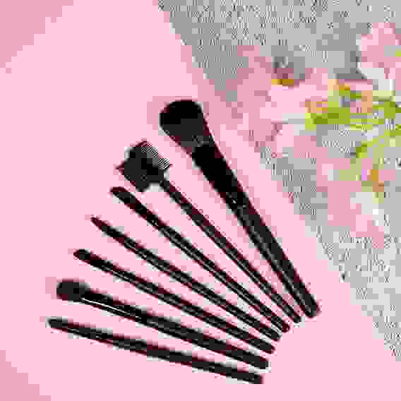 Набор кистей для макияжа 7шт професс., дерево, синтетич.нейлон, 15см, черный, 26905-26 ЮниLook