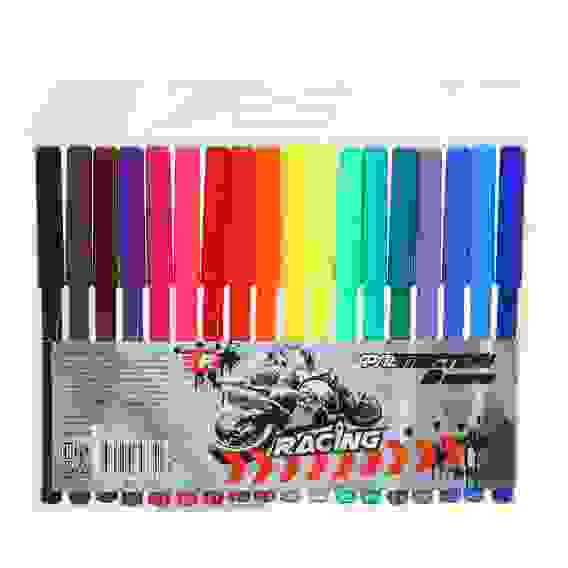 Фломастеры 18 цветов с цветным вентилируемым колпачком, в ПВХ пенале с подвесом Спорт Эффект