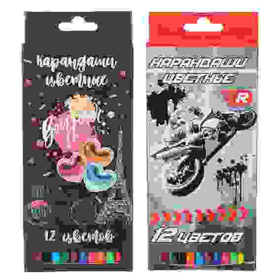 Карандаши цветные, 12 цветов, шестигранные заточенные, дерево, в карт.кор Френч Новел / Спорт Эффект