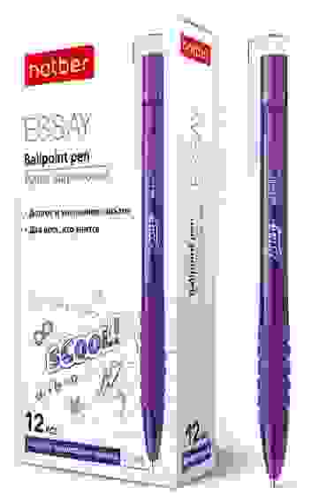 РУЧКА Hatber шариковая Автомат. Essay Фиолетовая 0,7мм с резиновым грипом чернила на масл.основе 12ш