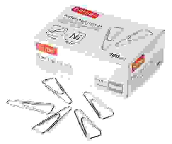 Скрепки канцелярские Hatber никелированные треугольные с отогнутым носиком 25мм 100шт. в картонной к