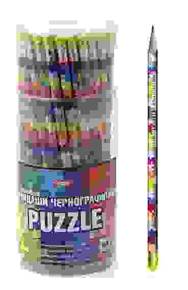 Карандаш чернографитн. Hatber круглый корпус 72шт.-Puzzle- &quot;HB&quot; с ластиком с заточ. в пласт.тубе