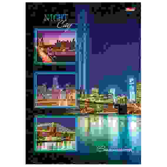 Бизнес-блокнот 120л А4ф 5-цв. блок клетка тв.переплет глянц. ламин.-Ночной город-