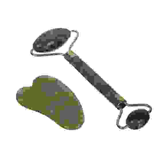 Набор 2 в 1:массажер для лица 14x5,5см и скребок для массажа 7х4,4см, металл, мыльный камень ЮL