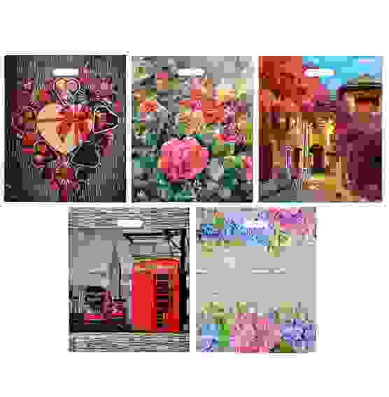 Пакет ламинированный с вырубной ручкой, 45х38см, 60мкм, 5 дизайнов