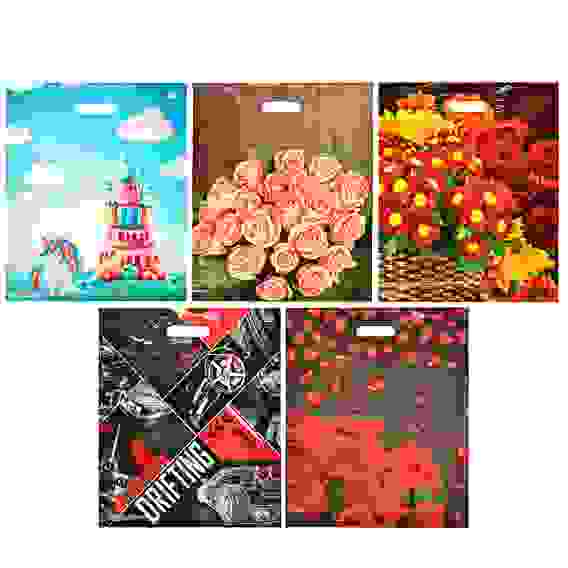 Пакет глянцевый с вырубной ручкой, 45х38см, 60 мкм, 5 дизайнов