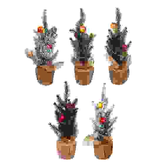 Ёлка декоративная с гирляндой эл. нитка росы, 25см, пост.свечение, 3xLR44, 5 дизайнов СНОУ БУМ