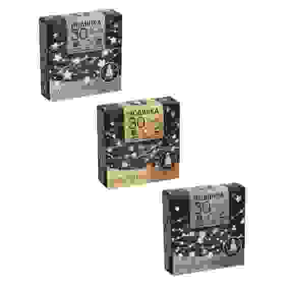 Гирлянда эл. нитка росы \"Новогодние бусы\", 3м, 30LED*шампань, медь, пост. свечение, 2xАА СНОУ БУМ