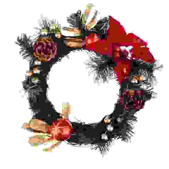 Венок Рождественский из ротанга с еловым декором, пластик, полиэстер, ротанг, 20см СНОУ БУМ