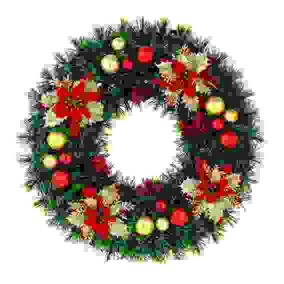 Венок декоративный, мишура и украшения, ПВХ, 38 см, арт.2 СНОУ БУМ
