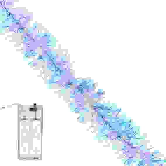 Гирлянда эл. с перламутровой мишурой 5х220см,нитка росы, пост.свечение,хол.белый,2хАА, ПВХ СНОУ БУМ