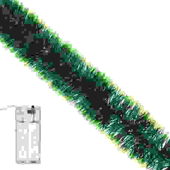 Гирлянда эл. с зеленой мишурой 7х220см, нитка росы, пост.свечение, шампань, 2хАА, ПВХ СНОУ БУМ