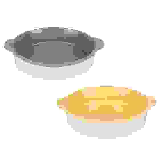 Форма для запекания и сервировки круглая с ручками, керамика, 29,5х25,5х6см, рельеф, 2 цвета MILLIM