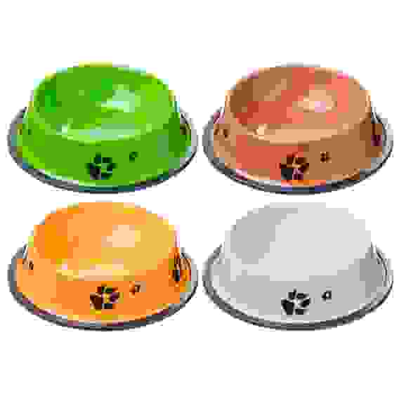 Миска для животных эмалированная, металл, эмаль, резина, d15см, 180мл, 4 цвета