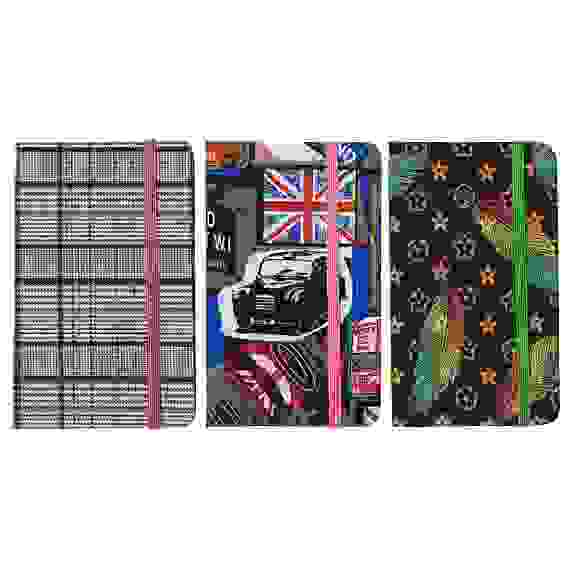 Записная книжка А6 80л., тв.обложка, резинка, закладка, PU, бумага, 4 дизайна