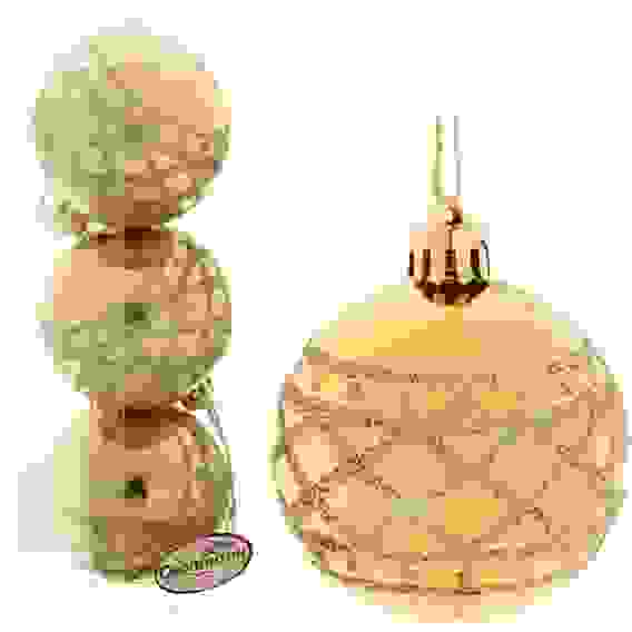 Новогодние шары 6 см (набор 3 шт) &quot;Зимний узор&quot;, золото