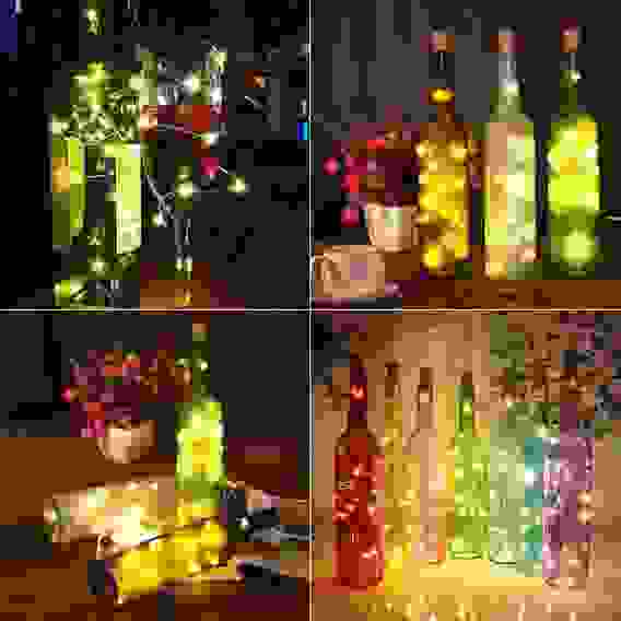 Гирлянда для дома на батарейках 1 м 10 ламп LED, 1 реж.,IP-20 (с пробкой д/бутылки), Мультицвет