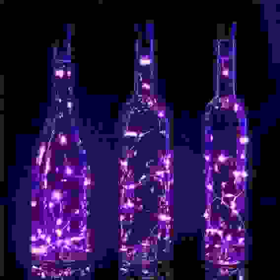 Гирлянда для дома на батарейках 1 м 10 ламп LED, 1 реж.,IP-20 (с пробкой д/бутылки), Фиолетовый