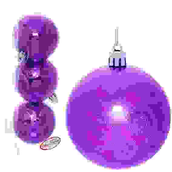 Новогодние шары 7 см (набор 3 шт) &quot;Рельефный узор&quot;, фиолетовый