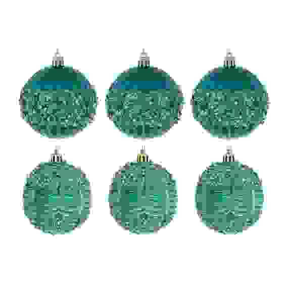 Набор фигурных шаров с декором, 3 шт, 8 см, пластик, бисер, бирюзовый СНОУ БУМ Премиум