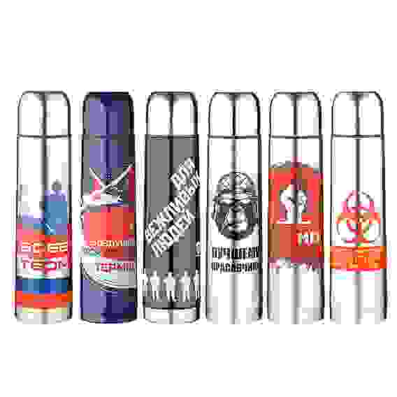 Термос металлический \"С 23 февраля!\" 1,00л Bullet, 6 дизайнов VETTA