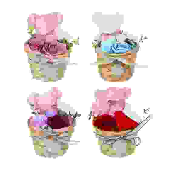 Букет из мыльных лепестков, с мишкой-салфеткой, 17x11x11 см, арт K-616, 4 цвета LADECOR