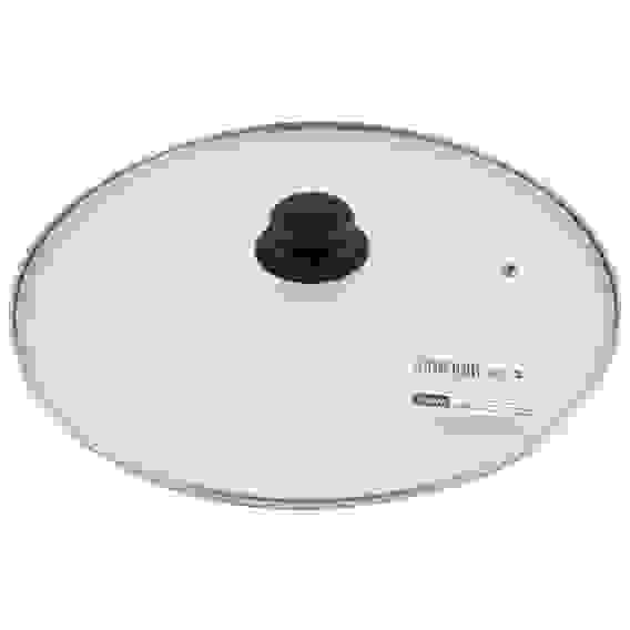 Крышка с ручкой стеклянная 32см., с метал/обод, паровыпуск, низ.