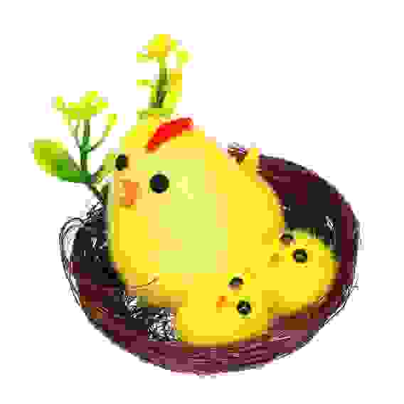 Декор Пасхальный в виде курочек в гнезде, 5x4,5 см, полиэстер, пенопласт, пластик, сизаль, картон