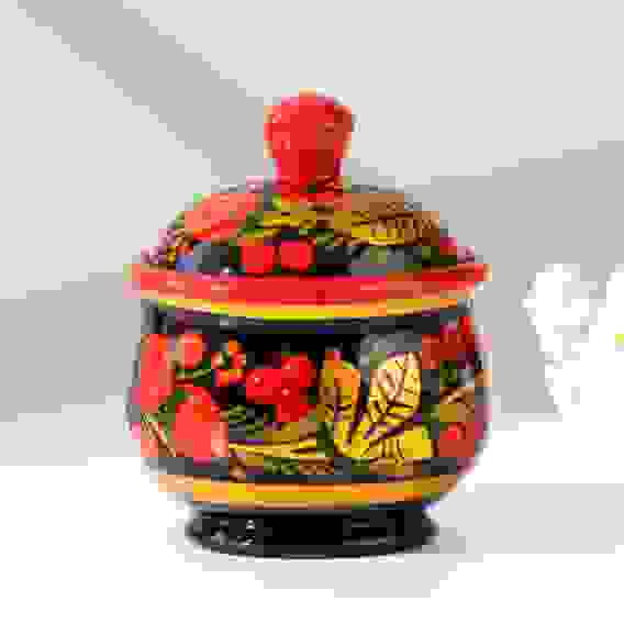 Солонка «Ягодка», с крышкой, большая, 10×8 см, хохлома 2808139