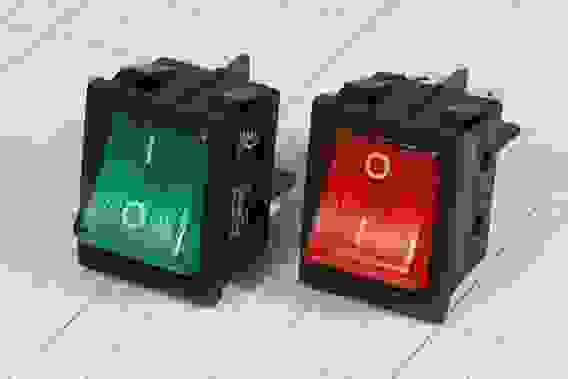 Клавишный выкл 2-х полюс с красной подсветкой, 220В/30А,c фиксацией,№14916R ПКл\ 4T\30А\ON- OFF\\че