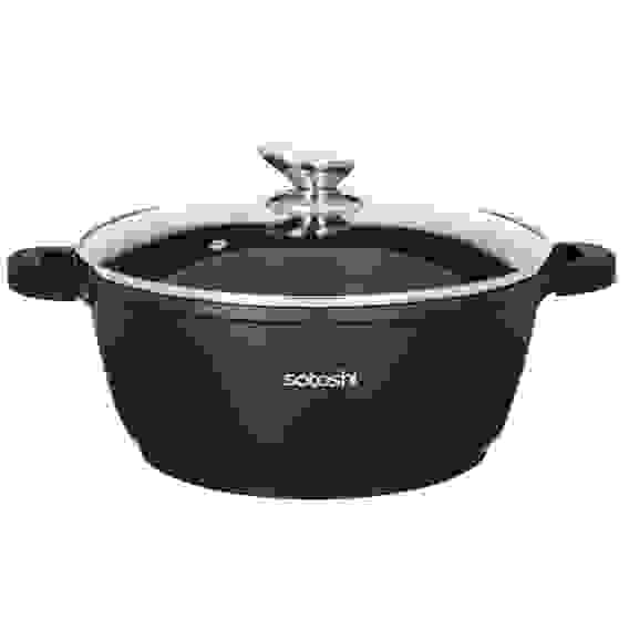 Кастрюля с крышкой 6,3л d28*12,5см, а/приг.покр.Мрамор, силик.протекторы ручек, индукц SATOSHI Лион