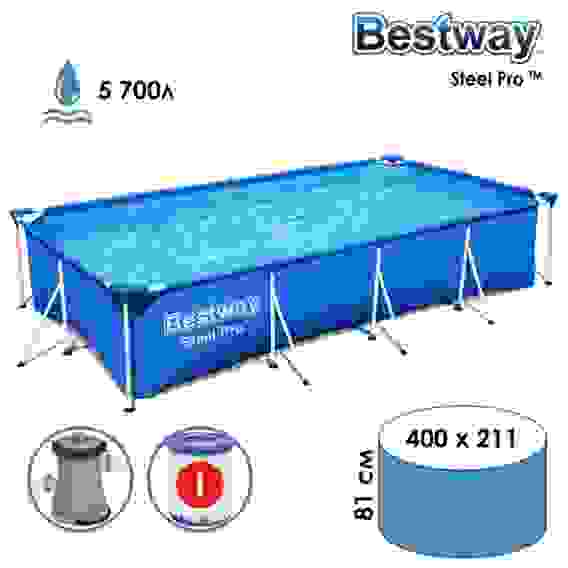 Бассейн каркасный Steel Pro 400 х 211 х 81 см (в комплекте: насос с фильтром 220V) 56424 1228957