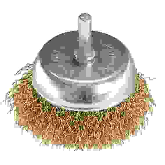 Щетки для дрели 75мм &quot;чашка&quot;со шпилькой,латунир.витая.проволока