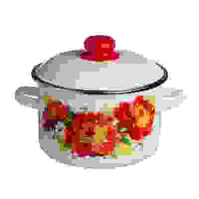 Кастрюля 2,0л цил белая с рис [ПИОНЫ]