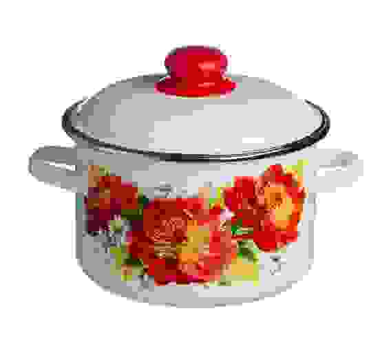 Кастрюля 3,0л цил белая с рис [ПИОНЫ]