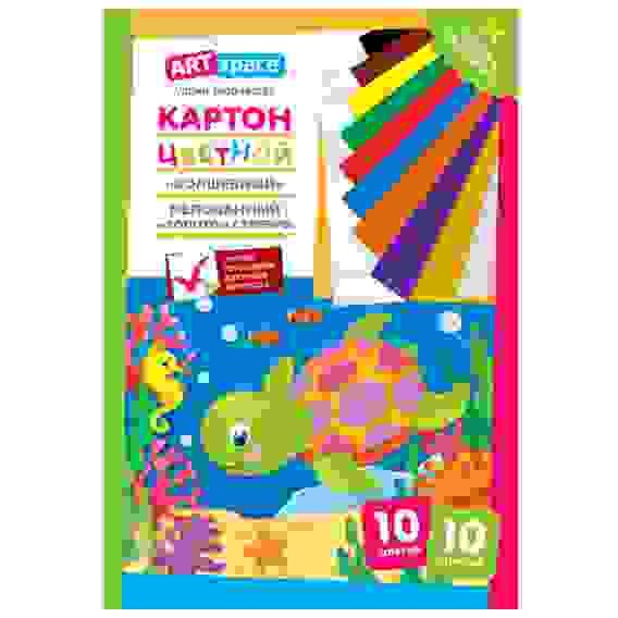 Картон цветной А4, ArtSpace, 10л., 10цв., мелованный, золото, серебро, в папке, &quot;Волшебный. Черепашк