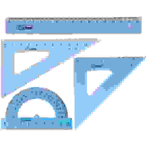Набор чертежный малый СТАММ, (треуг. 2шт., линейка 16см, транспортир), прозрачный тонированный