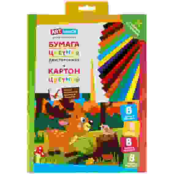 Набор А4 цв. немел. картона, 8л., 8цв. и цв. двустор. газет. бумаги, 8л., 8цв., ArtSpace &quot;Олененок&quot;,